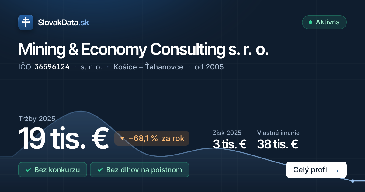 Mining & Economy Consulting s. r. o. – tržby 19 tis. € – IČO 36596124