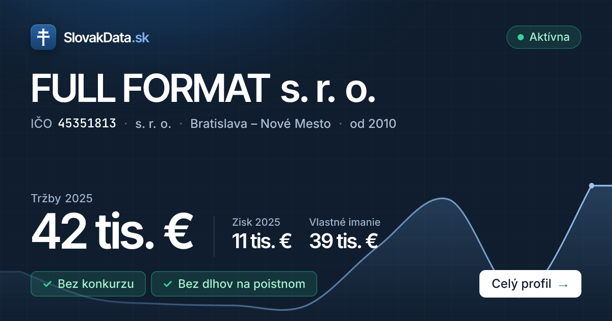 FULL FORMAT s. r. o. – tržby 42 tis. € – IČO 45351813